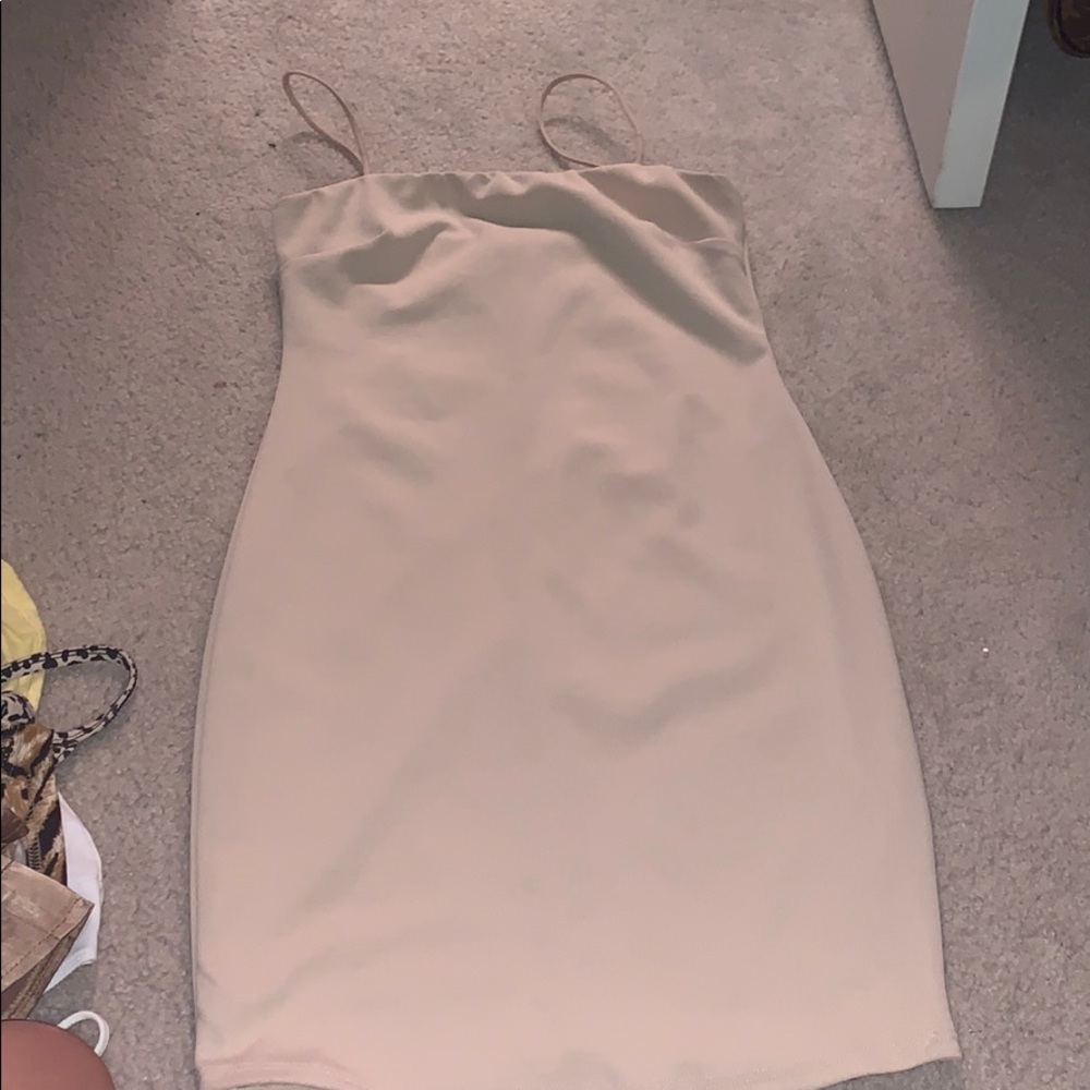 double lined bodycon dress in nude